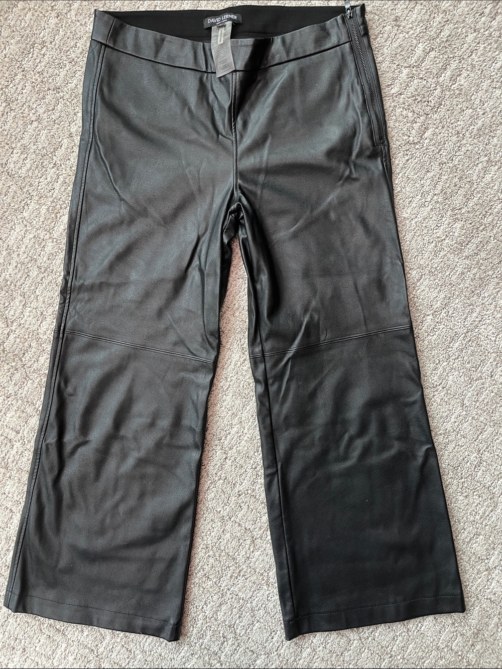 David Lerner Black Faux Leather Wide-Leg Trousers